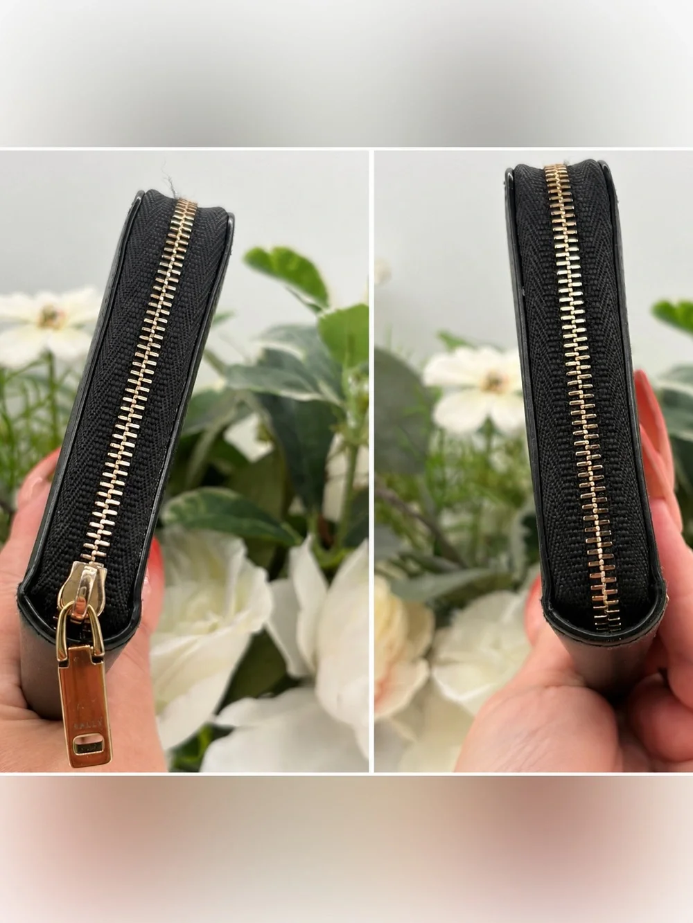 Bally Black Leather Zip Around Continental Wallet Gold Hardware EUC✨✨